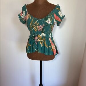 Elegant Green Ruffled Peplum Blouse